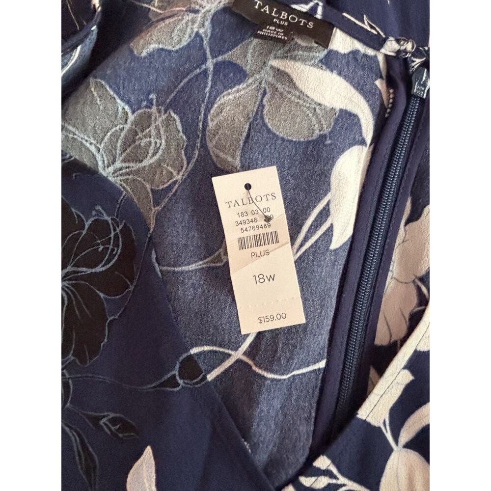 Talbots Plus Size 18W Navy Blue Floral Belt Dress Midi NEW NWT - Picture 9 of 11